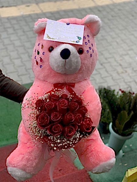 Pembe Peluş Ayıcık Ve Güller