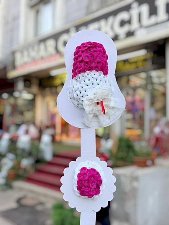 Pembe Beyaz Çift Göbekli Düğün ve Açılış Çelengi