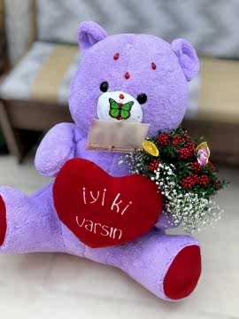 Mor Peluş Ayıcık & 10adet gül
